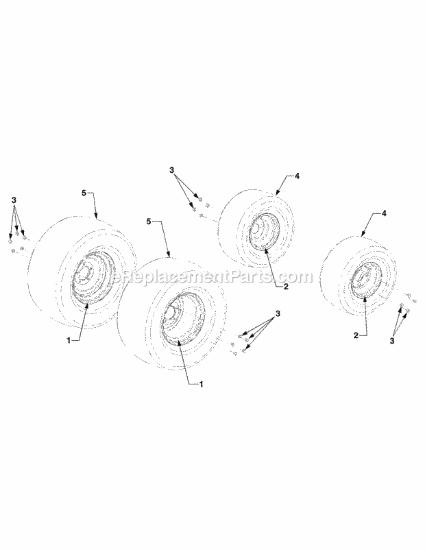 Wheels Diagram and Parts List for 5264DE 54AE546-710, 54BE546-710 Cub Cadet Lawn Tractor